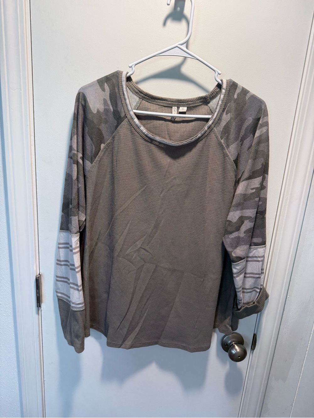 Cato Gray Camo Sleeve Long Sleeve Top